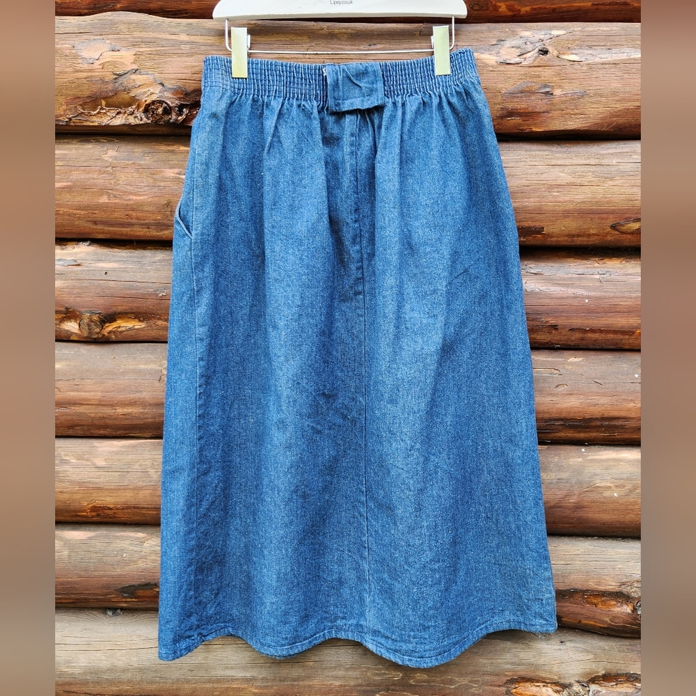 A Paquette Womens 12 Denim Midi Skirt Pleat Front Lagenlook Medium Wash 2 Pocket - Picture 2 of 8